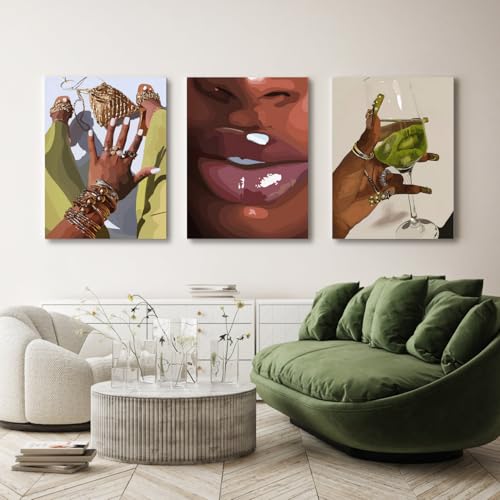 Wrapped Canvas Fashion Black Woman Wall Art Set of 3 (3 Count)