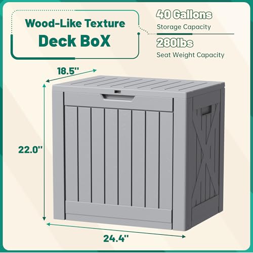 40 Gallon Deck Box Lockable Outdoor Storage Box Waterproof for Patio