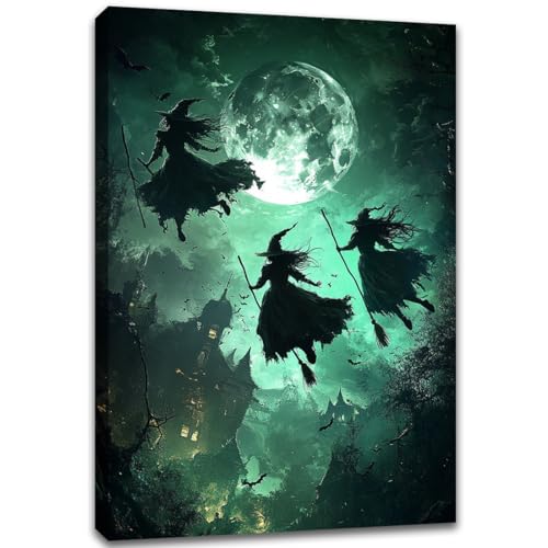Flying Three Witches Halloween Canvas Wall Painting