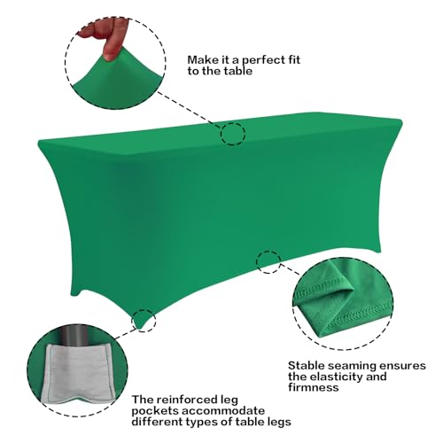 2 Pack 6FT Table Cloth for Rectangular Spandex Emerald Green Cover (2 Count)