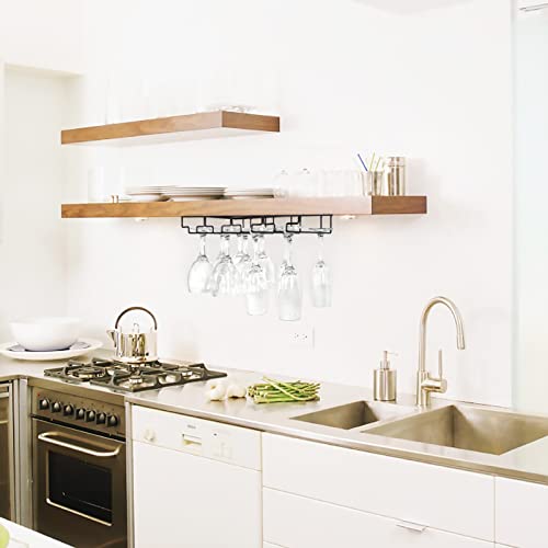 4 Rows Wine Glass Rack Under Cabinet Hanging Stemware Wine Glass Holder Under Shelf Wire Wine Glasses Racks Hanger for Bar
