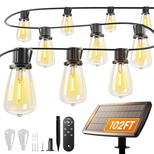 102FT(96+6) Solar String Lights Outdoor with Remote, 48 LED Dimmable (102 Foot)