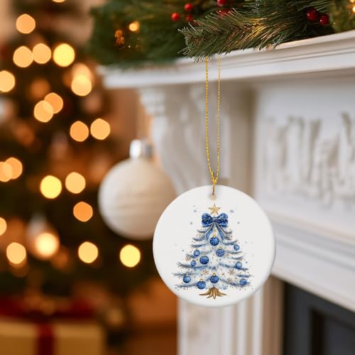 Blue and Gold Snowflake Christmas Tree Ceramic Ornament Gifts