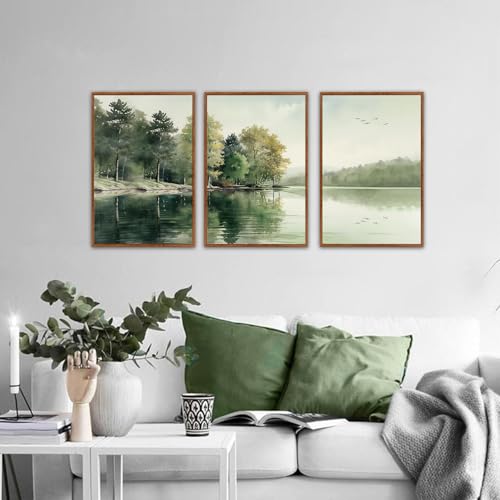 Misty Forest Decor Nature Mountain Lake Wall Art Set