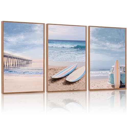 KAlRNE Framed Coastal Wall Decor Seaside Beach Wall Art Set (3 Count)