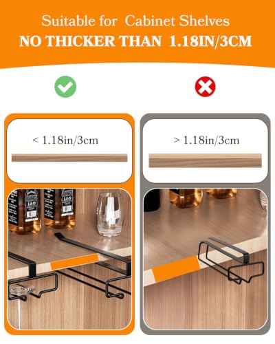 Wine Glass Holder 2PCS Stemware Rack Hanger Under Cabinet Wine Glass Rack Kitchen Hanging Storage Rack Organizer