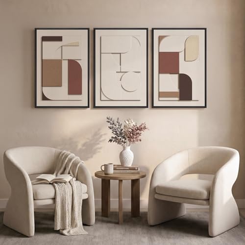 3D Textured Neutral Abstract Framed Wall Art Set of 3