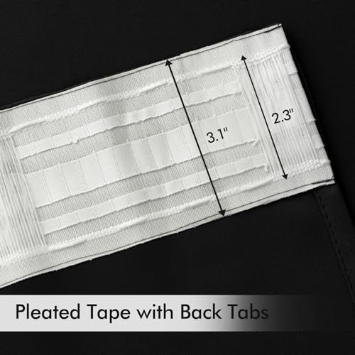 Black Back Tab Blackout Curtains 52x63 Inches Long 2 Panels Set (2 Count)