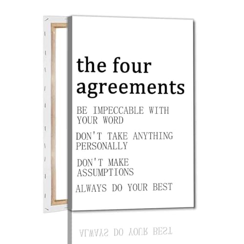 The Four Agreements Poster Inspirational Wall Art Black And White Quote Posters Positive Inspirational Wall Art Vintage Poster Motivational Painting Modern Canvas Minimalist Decor 16x24inch Framed
