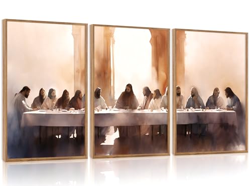 3 Pcs The Last Supper Framed Canvas Wall Art 16x24 Inch
