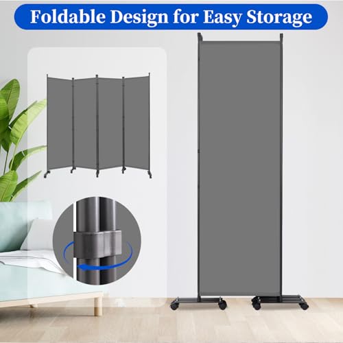 Room Divider 6FT 4 Panel Folding Privacy Screen with Lockable Wheels (4 Count)