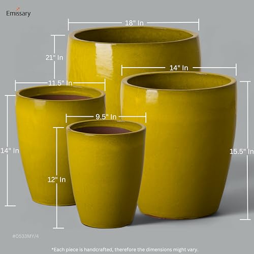 Bullet 11.5 in. Mustard Yellow Ceramic Round Planter