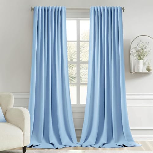Sky Blue Back Tab Blackout Curtains 52x96 Inch Long 2 Panels Set (2 Count)