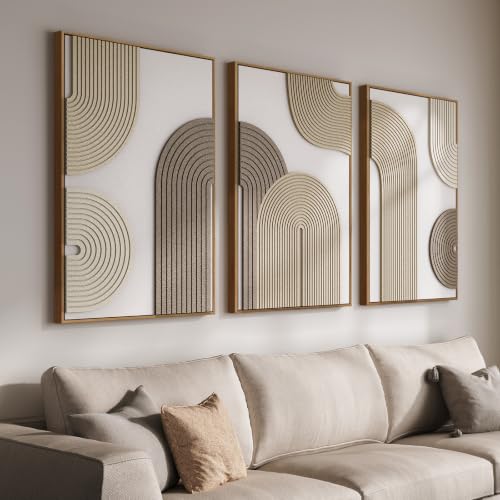 Large 3D Textured Framed Boho Neutral Abstract Wall Art (3 Count)