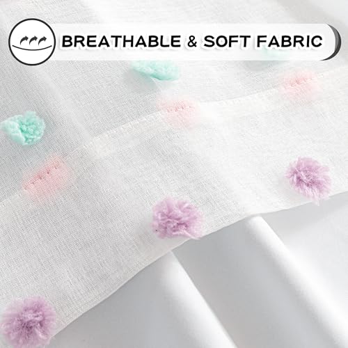 100% Blackout Curtains for Living Room 102 Inch White Curtains Extra Long Total Light Block Girls Room Drapes Thermal Insulated Room Darkening Rainbow Pom Pom Sheer Grommet 2 Pieces 50 Wide (2 Count)