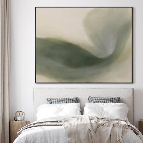 46"x60" Extra Large Framed Wall Art Abstract Green Swirl Soft Fluid Modern Illustration for Home Living Room Bedroom Decor