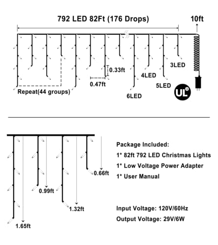 82ft 792 LED 176 Drops Christmas Lights