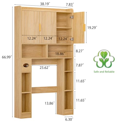 Over The Toilet Cabinet with 3 Fluted Doors & Adjustable Shelf