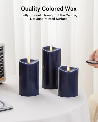 Navy Blue Flameless Candles (3 Count)