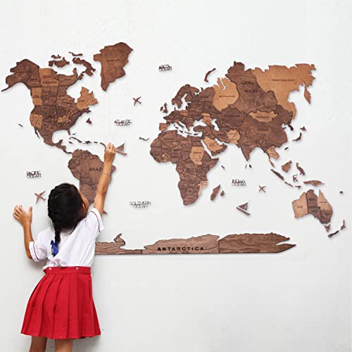 Handmade 3D Wood World Map Wall Art Large Wall Decor Track Your World Travels