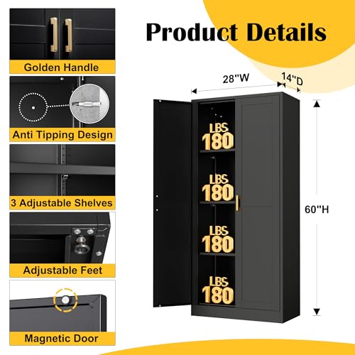 60"Metal Pantry Storage Cabinet with Doors & 4 Adjustable Shelves