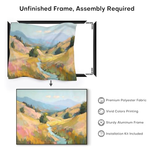 36"x46" Extra Large Framed Wall Art Golden Valley Light Landscape Illustration for Home Living Room Bedroom Decor
