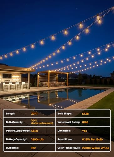 37FT Solar String Lights Outdoor (37 Foot)