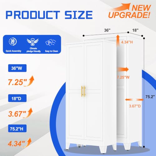 75.2" Tall Metal Storage Cabinet with 2 Doors & 5 Adjustable Shelves