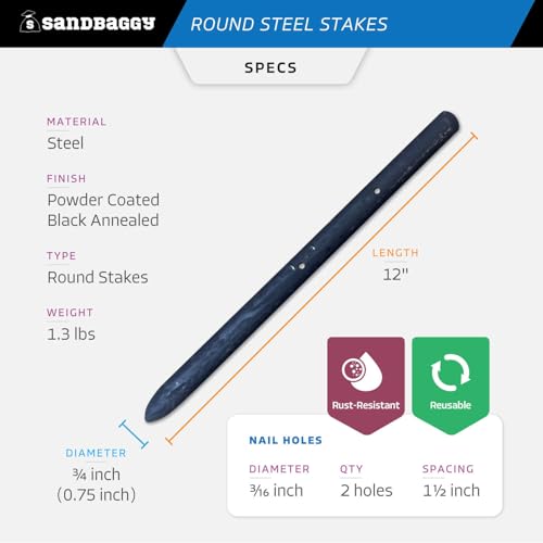 12" Round Steel Concrete Form Stakes with Nail Holes (5 Count)