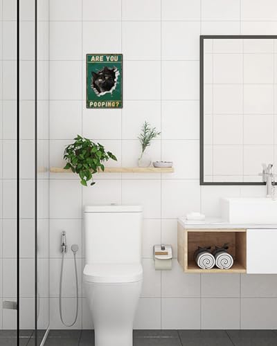Black Cat Are You Pooping Metal Tin Sign Vintage Bathroom Decor 8x12"