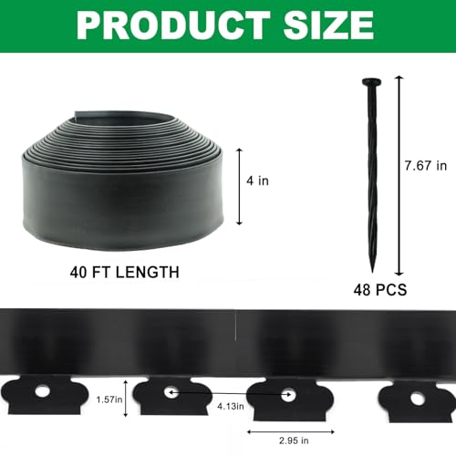 Hugeleaf Landscape Edging Kit Garden Edging 40 Ft with 48pcs Spikes (48 Count)