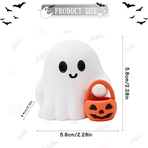 2 Pcs Halloween Ghost Figurine Cartoon Cute Spooky Carrying Pumpkin Basket Desk Display Ornament Tiny Trick or Treat Ghost Resin Halloween Statue for Home and Office Tabletop Decor Supplies (2 Count)