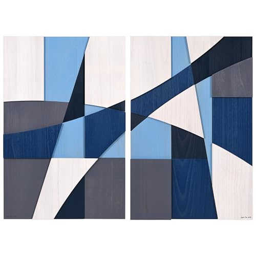Whispers of Blues I & II Hand Made & Hand Finished Solid Paulownia Wood Abstracts Set