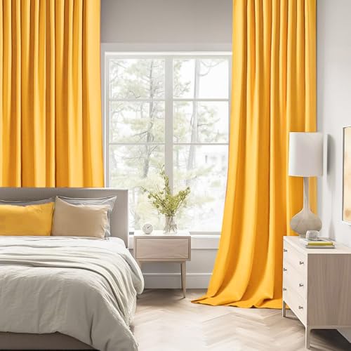 Yellow Back Tab Blackout Curtains 52x96 Inch Long 2 Panels Set (2 Count)