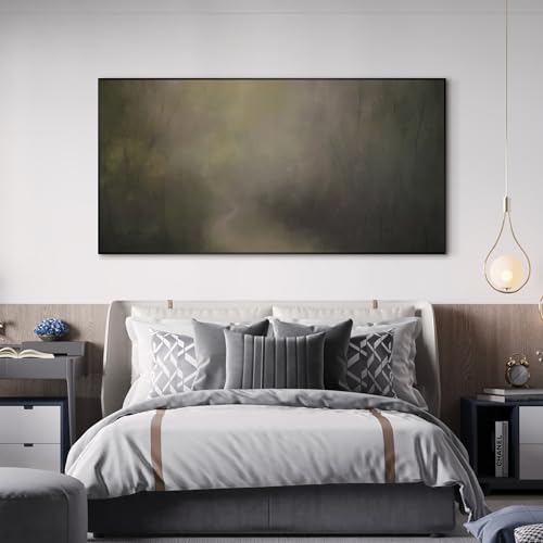 24"x46" Extra Large Framed Wall Art Muted Forest Path Soft Misty Woodland Scene Illustration for Home Living Room Bedroom Decor