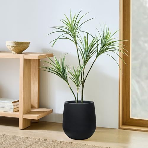 11.8" H Plastic Matte textured Black Planters with Drainage Holes and Plug