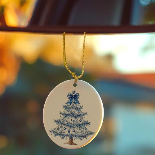 Blue Chinoiserie Snowflake Christmas Tree Ceramic Ornament