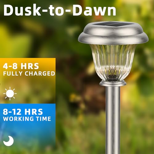 Solar Lights Outdoor Waterproof Stainless Steel Glass Solar Pathway Lights (6 Count)