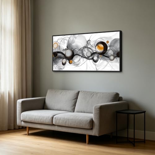 Abstract Wall Art Black White Orange 40x20 Inches