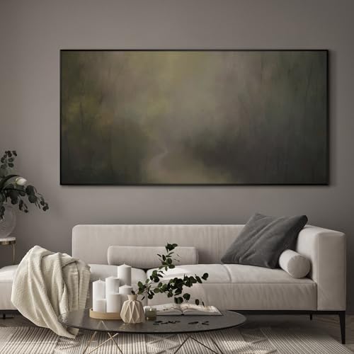 24"x46" Extra Large Framed Wall Art Muted Forest Path Soft Misty Woodland Scene Illustration for Home Living Room Bedroom Decor