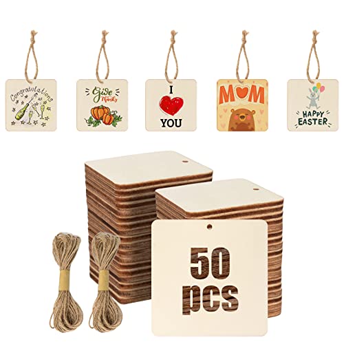50 Pcs Square Wooden Tags (50 Count)