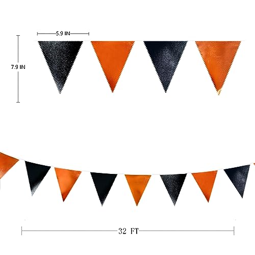 Black Orange Party Decoration Metallic Fabric Triangle Pennant Banner Flag Bunting Garland for Graduation Halloween Fall Autumn Thanksgiving Birthday Wedding Shower Bridal Shower Party Supplies (36 Count)