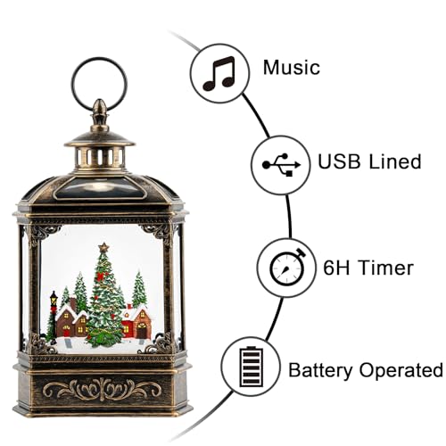Christmas Village Snow Globe Lantern Musical Lighted Village House Water Lantern in Swirling Glitter