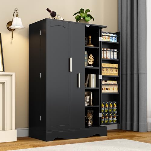 47“ Black Kitchen Pantry Cabinet with Pull