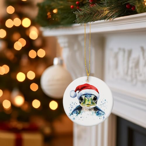 Coastal Santa Sea Turtle Christmas Ceramic Ornament