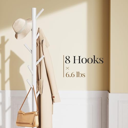Solid Wooden Coat Rack Freestanding with 8 Hooks