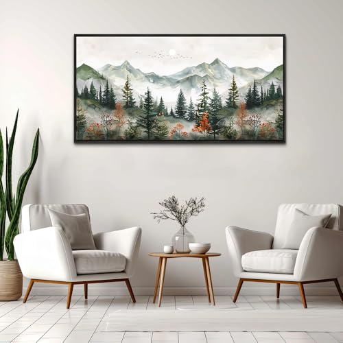 Black Framed Canvas Wall Art For Living Room Large Wall Decor For Office Bedroom Decorations Forest Mountain Pictures Modern Paintings Artworks Mural Aesthetic Home Decor 30x60 In