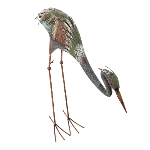 30" Tall Outdoor Rustic Metal Bowing Crane Statue Yard Art Decoration