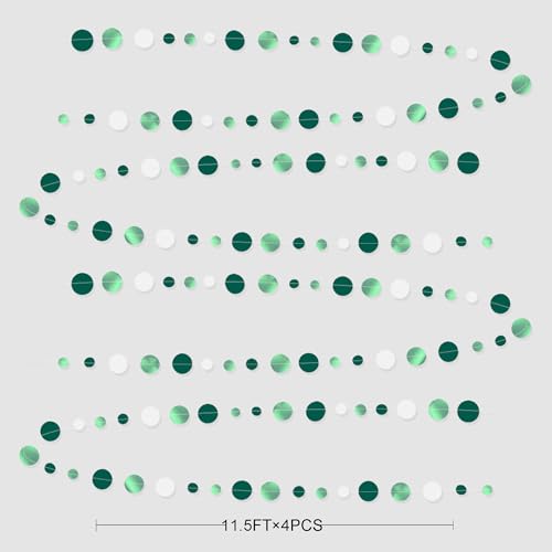 46 Ft Sage Green Party Decorations Metallic Sage Green White Polka Dots Garlands Hanging Paper Circle Dots Streamer for Birthday Engagement Graduation Wedding Party Decorations Supplies