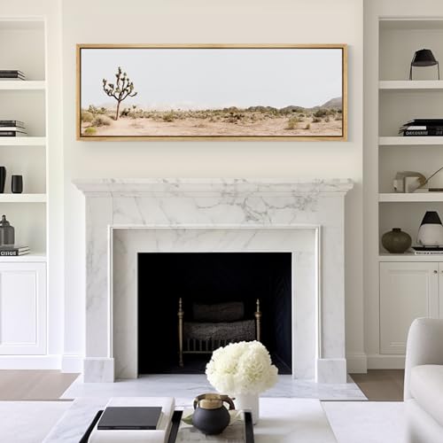 Large Framed Canvas Print Wall Art Desert Solitude Joshua Tree Landscape Antique Retro Fine Art Illustrations Decorative Colorful for Bedroom
